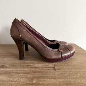 Charles David Round Toe Leather Pumps Taupe Brown Womens Size 8
